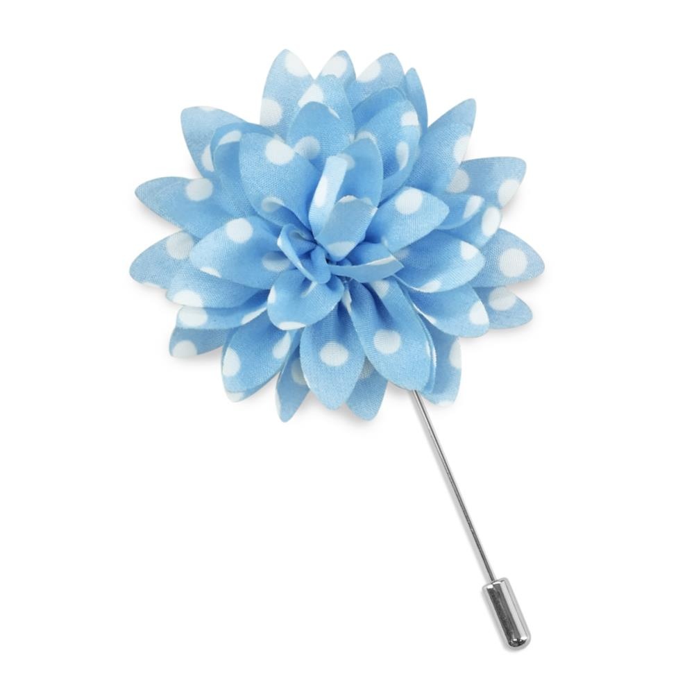 Lapel pin dahlia dots light blue white - 1