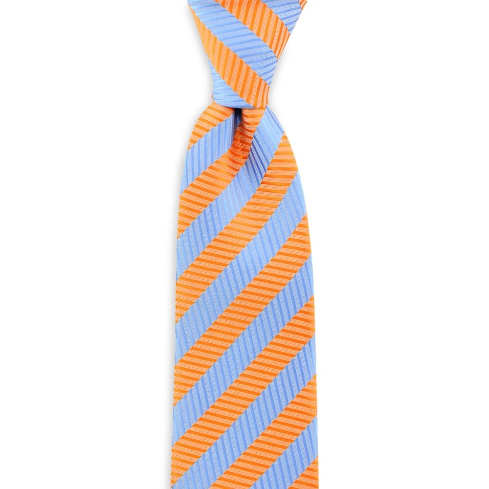 Necktie orange - blue striped - 1