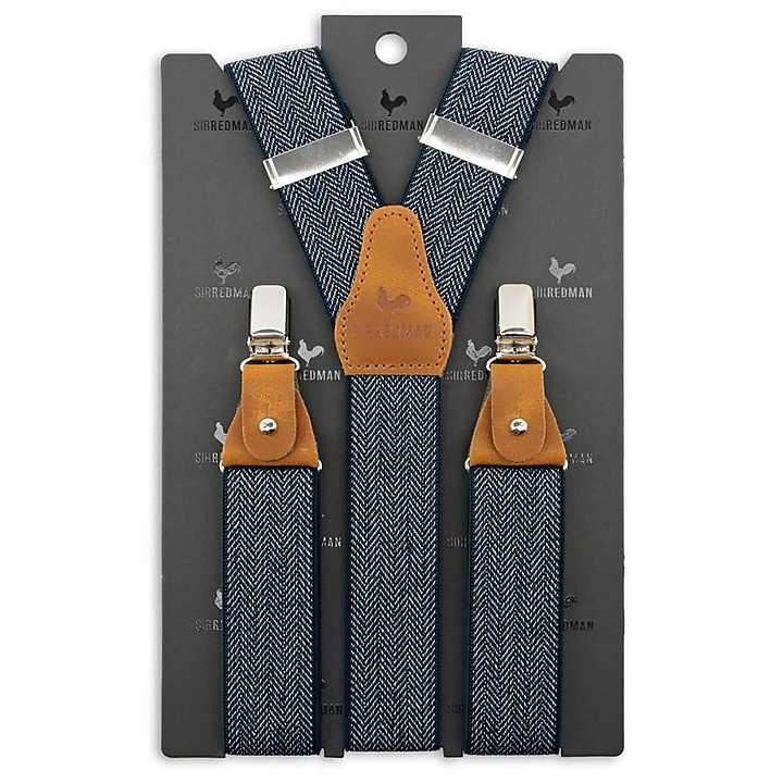 suspenders herringbone pattern blue